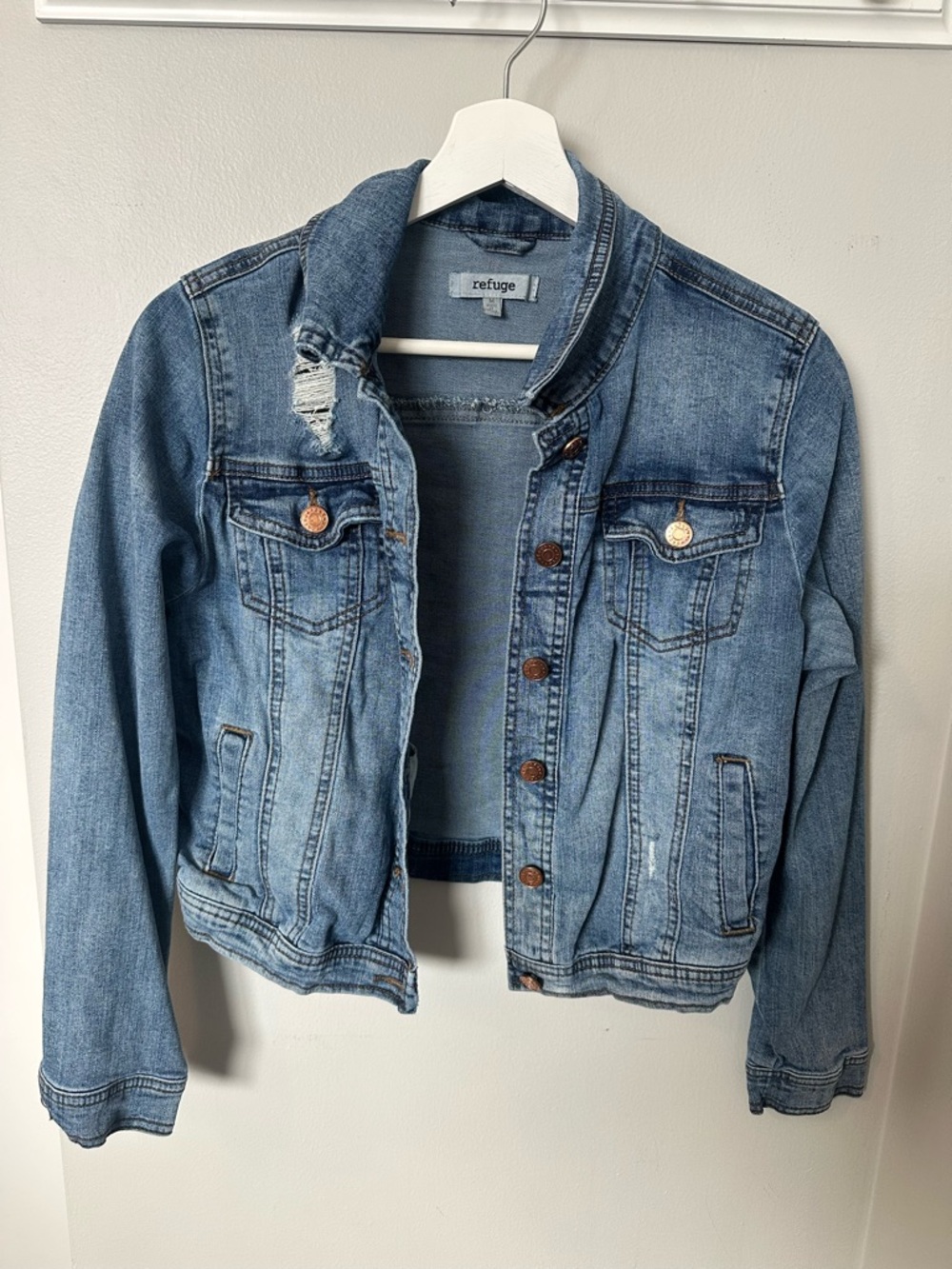 Refuge Medium Blue Distressed Denim Jacket